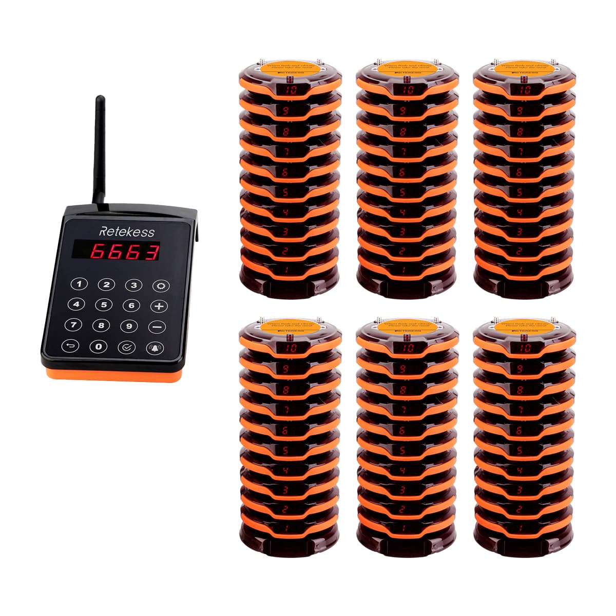 Retekess TD156 Sistema Cercapersone Coaster IPX6 Impermeabile e a Lungo Raggio da 800 m per Ristoranti, Club, Bar, Resort, Catering, intrattenimento clienti