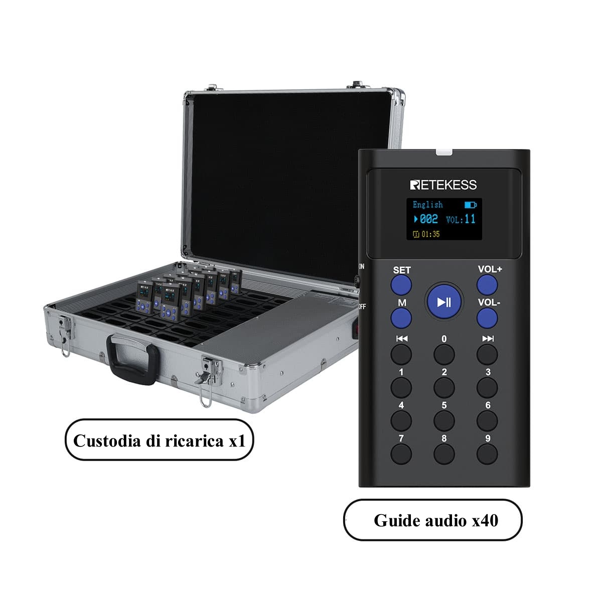 Retekess TT128 Dispositivi Audio per Tour Museali con Custodia di Ricarica a 28 Porte per Musei, Siti del Patrimonio Culturale, Sale Espositive, Attrazioni Turistiche