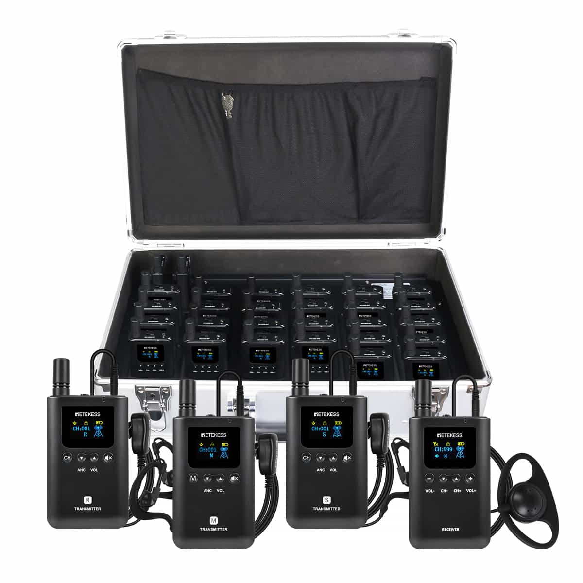 Retekess TT129 Wireless Full-Duplex Communication System, Supporta 3 Trasmettitori che Parlano Contemporaneamente