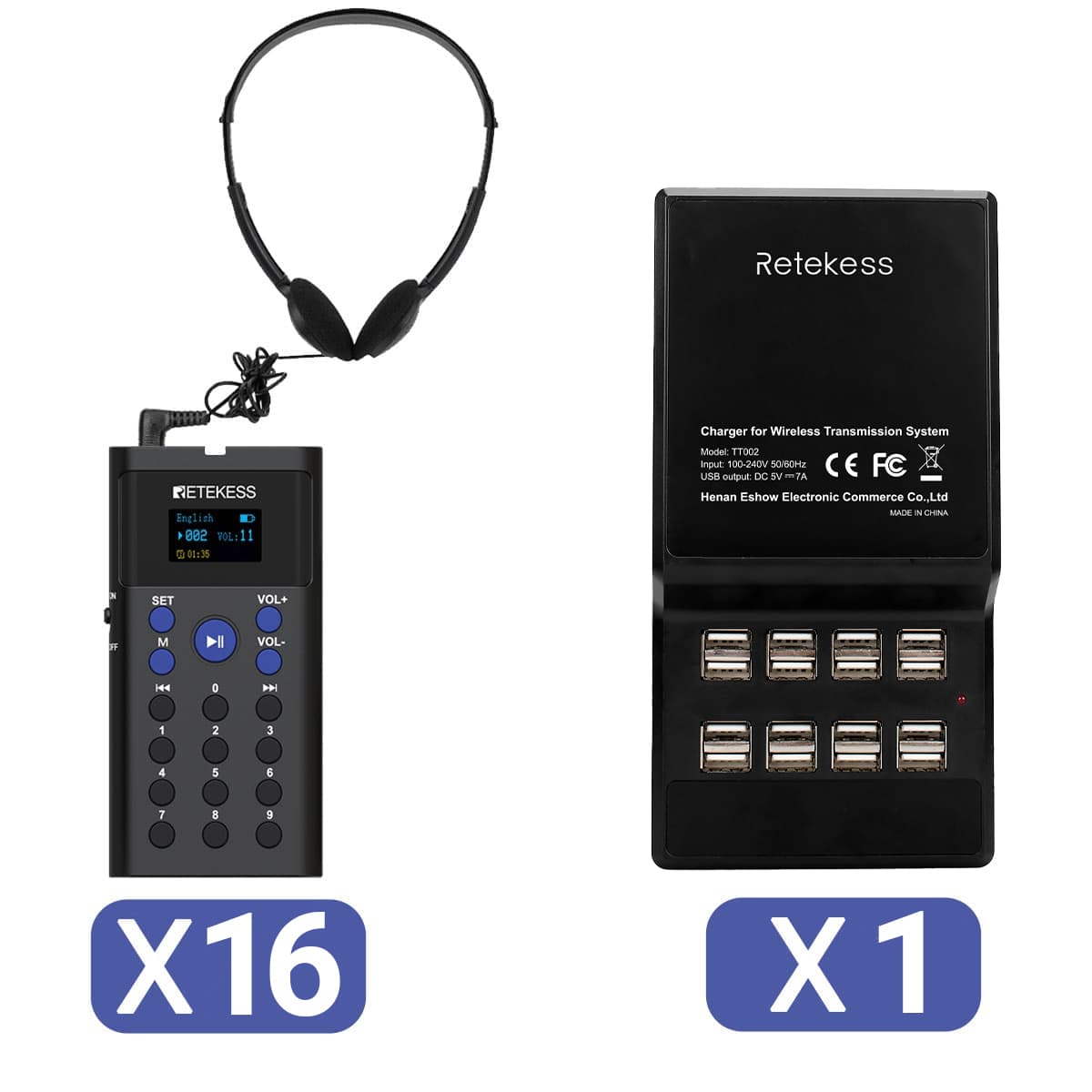 Retekess TT128 Sistema di Tour Autoguidato con Guida Audio e Base di Ricarica a 16 Porte per Musei, Mostre e Fabbriche