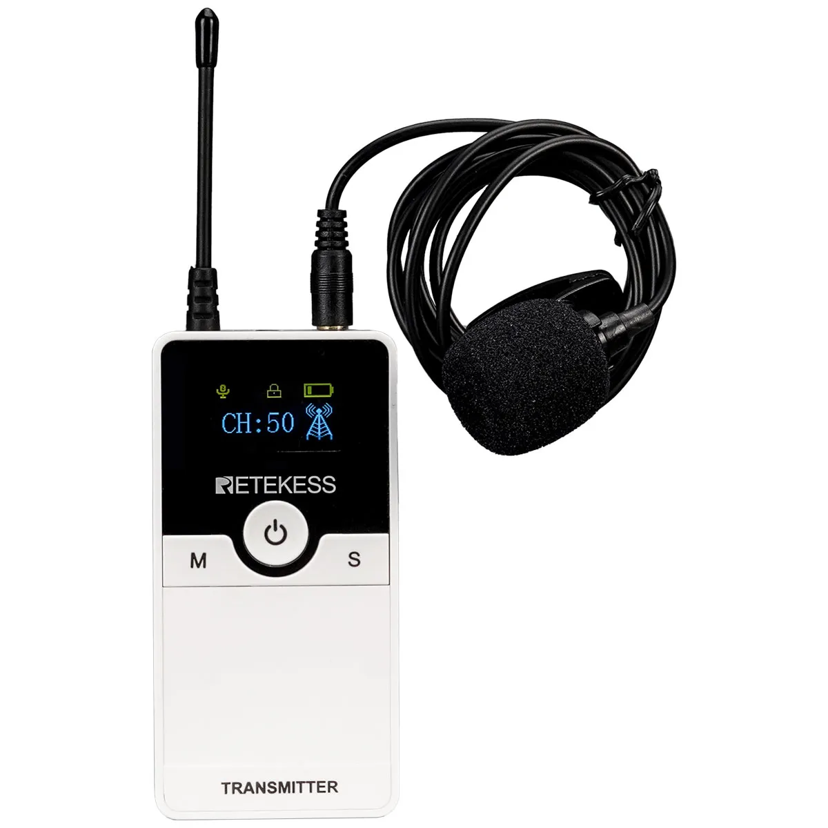 Retekess TT116 Trasmettitore UHF per Guida Turistica, Batteria Sostituibile, Spazio Pubblicitario Adesivo Riservato Sull'apparecchio