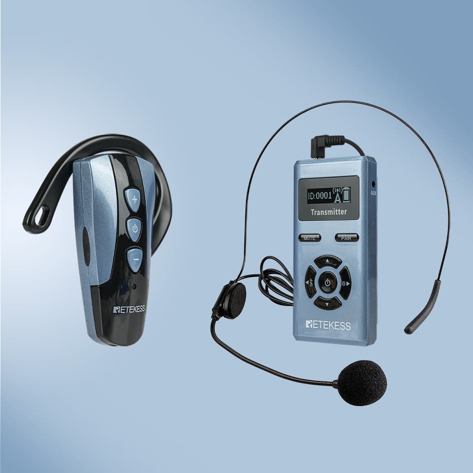 Ricevitore con gancio auricolare per sistema di guida turistica wireless Retekess TT106S